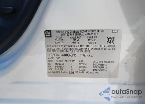 2022 Buick Envision Awd Preferred из США, поврежденный, VIN LRBFZMR47ND066895